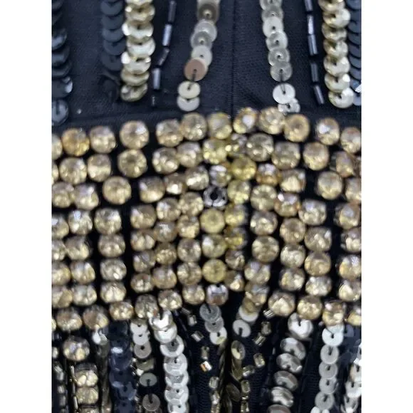 Mac Duggal 93582 Flare Sleeve‎ Embellished Dress Black Gold Cap Sleeve - flaws - Picture 9 of 11